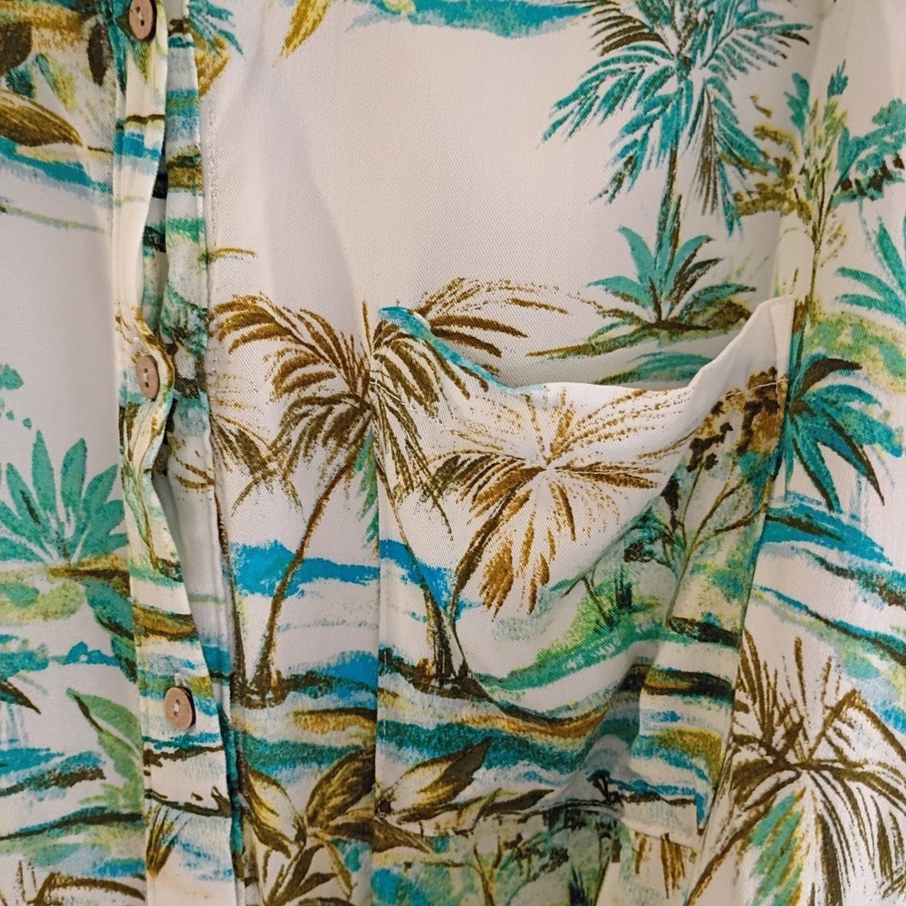ROSE + OLIVE Palm Tree Tropical Button Up‎ Shirt Sleeve Shirt Women's Sz M Rayon - Picture 6 of 8